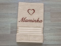 Ručník MAMINKA se srdíčkem 50x100 linie světle béžová