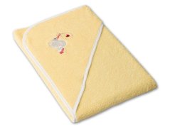 Osuška pro miminko s kapucí a výšivkou 100x100 Čapí pošta žlutá/bílá 350g
