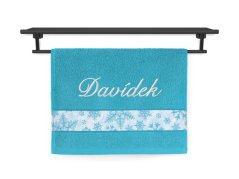 Ručník se jménem NA PŘÁNÍ 50x100 Vločky tyrkys