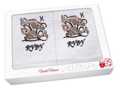 Vánoční dárková sada ručník + osuška Znamení Ryby bílá/hnědá