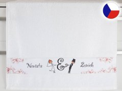 Svatební ručník 50x100 NORA TISK 450g Nevěsta a Ženich bílý
