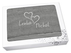 Dárková osuška Propojená srdce se jmény šedá