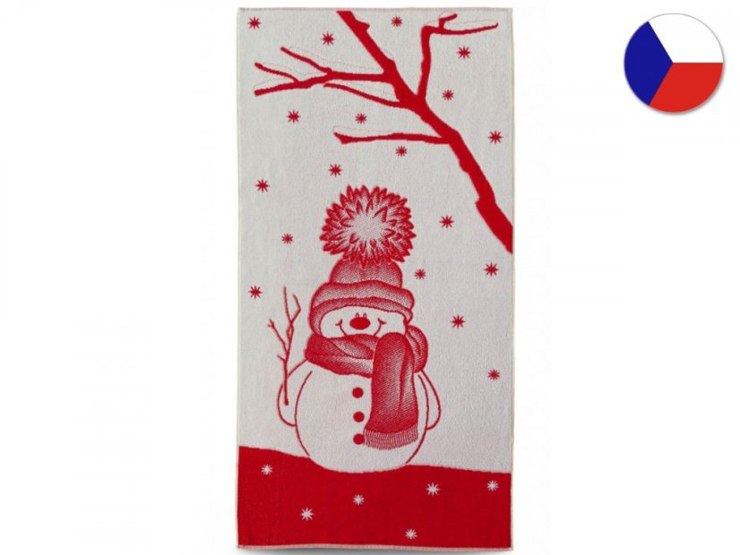 Vánoční osuška 75x150 ZARA 450g Sněhulák bíločervený