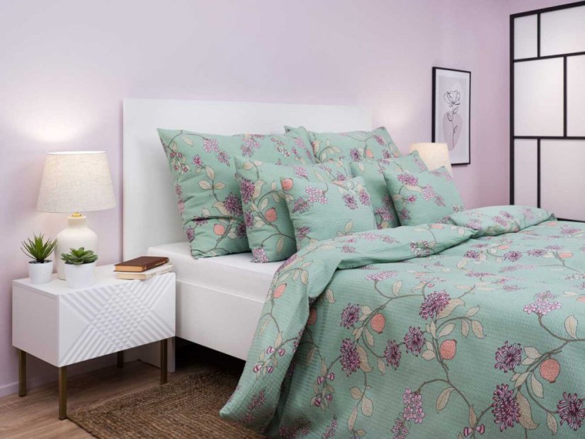 Krepové povlečení KOMFORT Klaudie zelená 70x90, 140x200