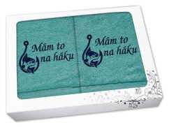 Dárková sada ručník + osuška pro rybáře Mám to na háku petrolej
