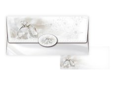 Svatební obálka na peníze pro novomanžele Stříbrná s prstýnky