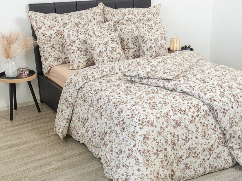 Povlečení krep EXCLUSIVE 70x90, 140x200 Kvítí béžové