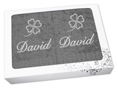 Dárková sada ručník + osuška se jménem ratanika tmavě šedá Čtyřlístek