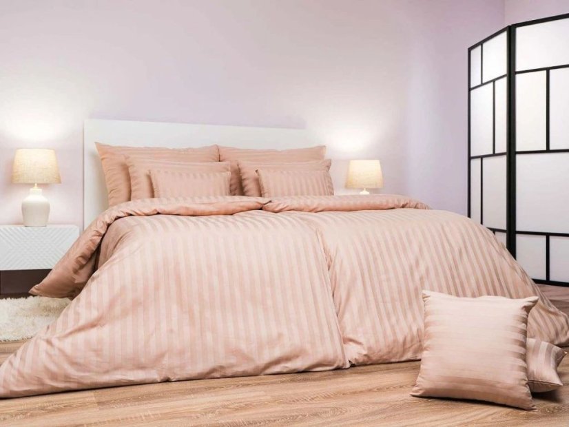 Povlak na polštář 50x70 Atlas grádl proužek 2,5 cm tmavě béžový