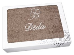 Dárkové balení osušky DĚDA se čtyřlístkem ratanika tmavě béžová