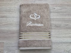 Ručník se jménem linie tmavě béžová 50x100 Srdíčka