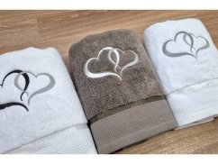 Luxusní ručník s výšivkou šedý 450g Srdce bílá/stříbrná