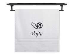 Ručník se jménem NA PŘÁNÍ bílý 50x100 Kopačka a míč