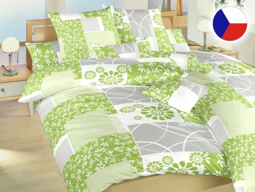 Bavlněné francouzské povlečení 240x220, 2x 70x90 KOMFORT Bluemoon zelený
