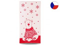 Vánoční osuška 75x150 ZARA 450g Lední medvěd ve svetru červený