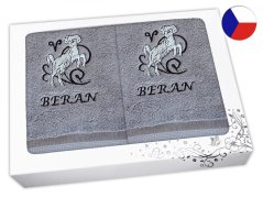 Luxusní dárková sada ručník + osuška Znamení Beran šedá/šedá