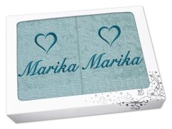 Dárková sada ručník + osuška se jménem ratanika světlý mint Srdce