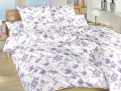 Krepové povlečení KOMFORT Kvítí fialové na bílém 70x90, 140x200