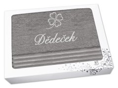 Dárkové balení ručníku DĚDEČEK se čtyřlístkem linie tmavě šedá