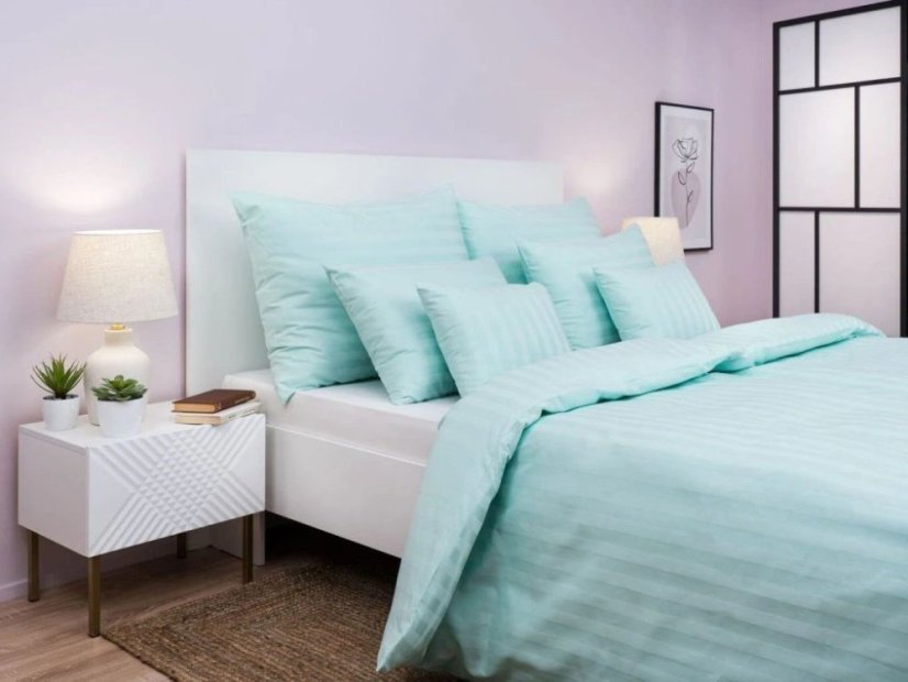 Povlak na polštář 50x70 Atlas grádl proužek 2,5 cm zelený