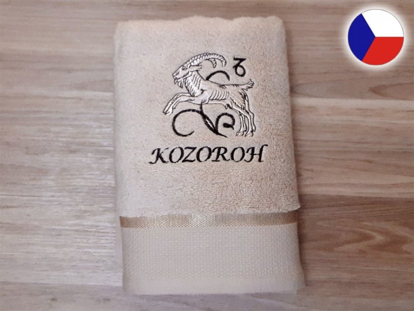 Luxusní osuška se znamením KOZOROH 450g béžová/hnědá