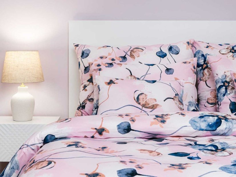 Krepové povlečení KOMFORT Bloom elegance pudrová 70x90, 140x200