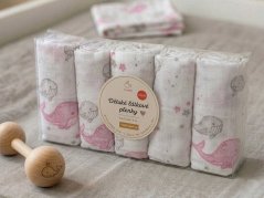 Dětské látkové pleny s potiskem 70x70 Velryba růžová 5ks