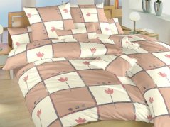 Bavlněné francouzské povlečení 220x200, 2x 70x90 KOMFORT Tulipán světle hnědý