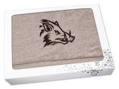 Dárkové balení ručníku pro myslivce Kanec hlava béžová