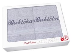 Vánoční sada ručníku a osušky BABIČKA světle šedá