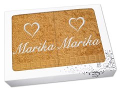 Dárková sada ručník + osuška se jménem ratanika hořčicová Srdce