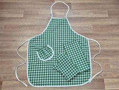 Kuchyňská sada Kanafas kostka zelená zástěra + chňapka + utěrka