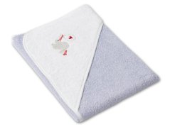 Osuška pro miminko s kapucí a výšivkou 75x75 Čapí pošta fialová/bílá 350g