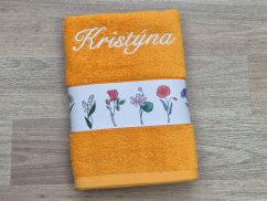 Osuška se jménem NA PŘÁNÍ 70x140 Květinový herbář oranžový