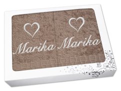 Dárková sada ručník + osuška se jménem ratanika tmavě béžová Srdce