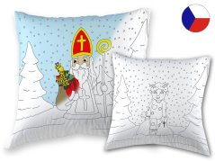 Vánoční saténový povlak na polštář 40x40 GOLA Čert a Mikuláš omalovánky + voskovky