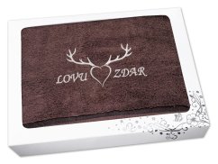 Dárkové balení ručníku pro myslivce Paroží + Lovu zdar hnědá