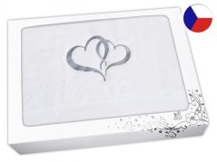 Luxusní dárková balení ručníku s výšivkou bílá Srdce šedá/stříbrná