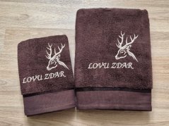 Luxusní osuška pro myslivce Hlava jelena + Lovu zdar hnědá