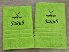 Osuška se jménem NA PŘÁNÍ pistáciová 70x140 Florbal