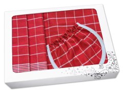 Dárkové balení Červená/bílá zástěra + chňapka + utěrka