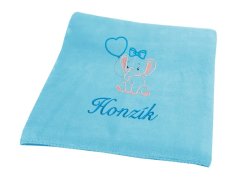 Dětská deka se jménem NA PŘÁNÍ 75x100 Slůně tyrkys