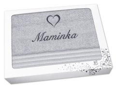 Dárkové balení osušky MAMINKA se srdíčkem linie světle šedá