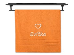Osuška se jménem 70x140 oranžová Srdíčko 