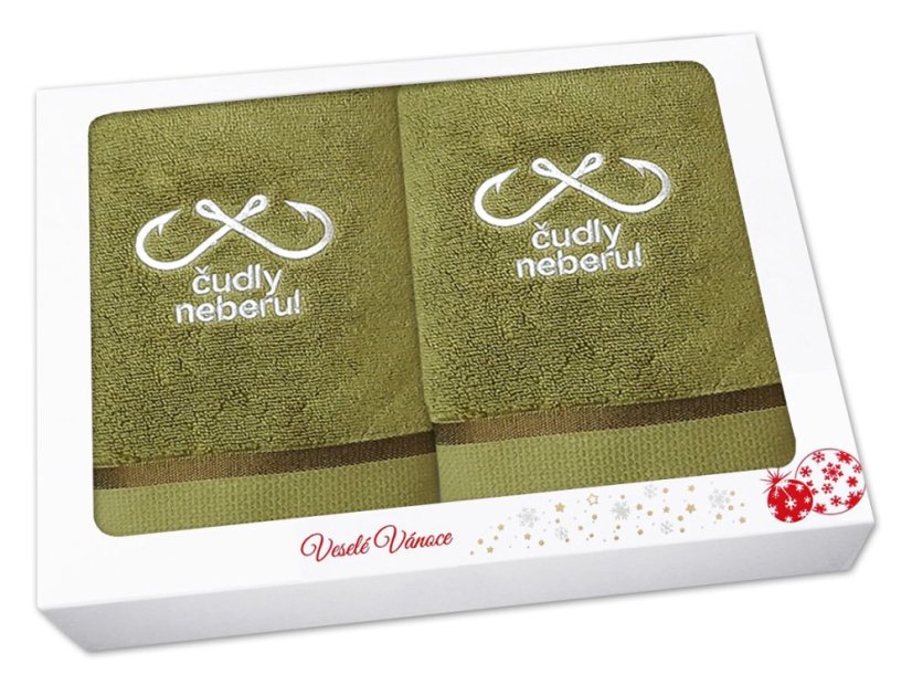 Vánoční dárková sada pro rybáře ručník a osuška khaki Čudly neberu