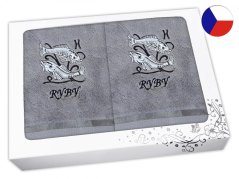 Luxusní dárková sada ručník + osuška Znamení Ryby šedá/šedá