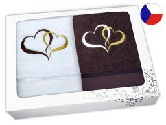 Luxusní dárková sada ručníků s výšivkou Srdce hnědá/bílá