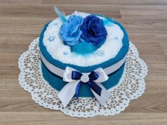 Textilní dort z ručníků Saša tyrkys/bílá