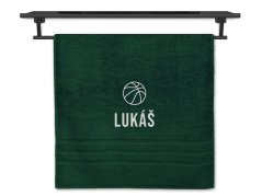 Osuška se jménem NA PŘÁNÍ tmavě zelená 70x140 Basketbal