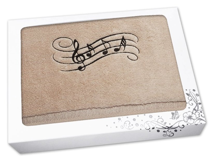 Luxusní dárkové balení ručníku béžový Noty